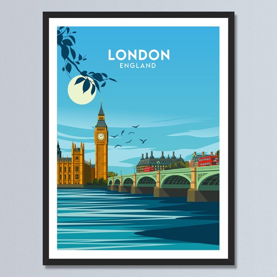 London England Big Ben Westminster Bridge Moonlit River Poster