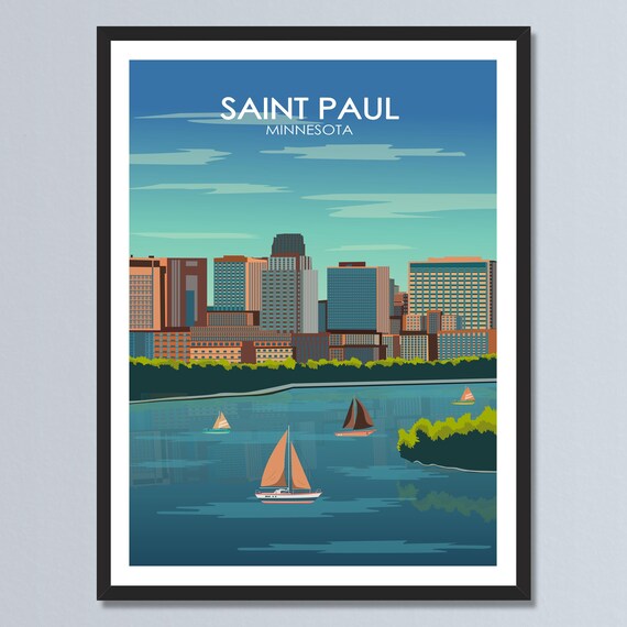 Saint Paul Minnesota Skyline River Sailing Sunset View Poster