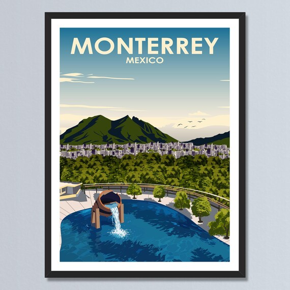 Monterrey Mexico Mountain Cityscape Pouring Jug Travel Poster