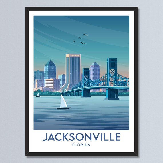 Jacksonville Florida Skyline and Main Street Bridge Travel Poster
