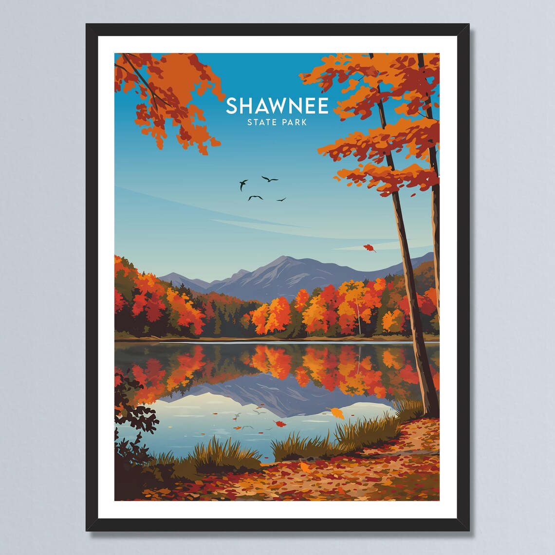 Shawnee State Park Autumn Lake Reflection Mountain View Poster