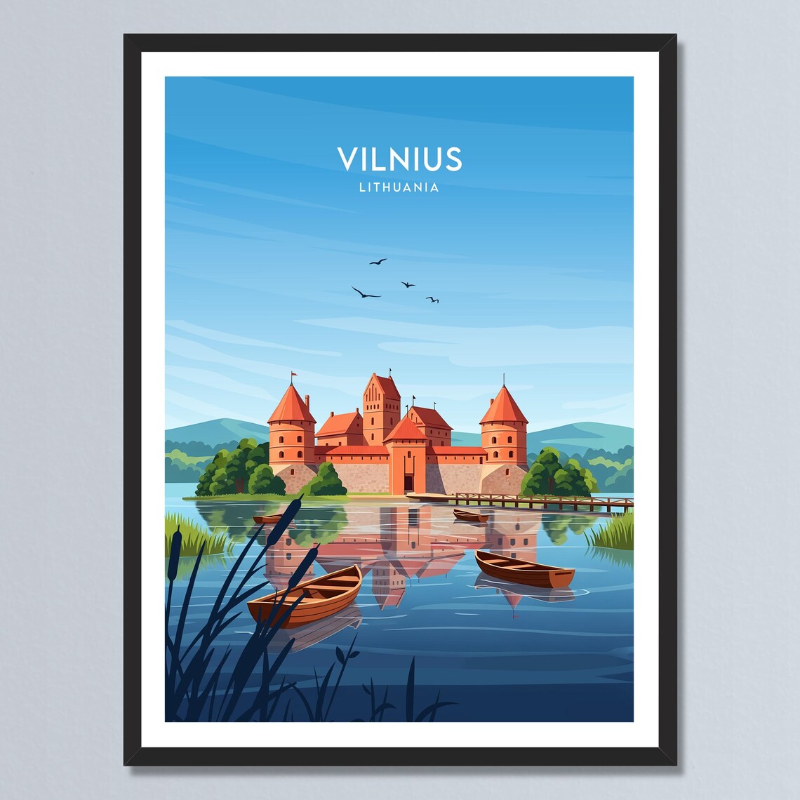 Vilnius Lithuania Trakai Island Castle Lake Vintage Travel Poster
