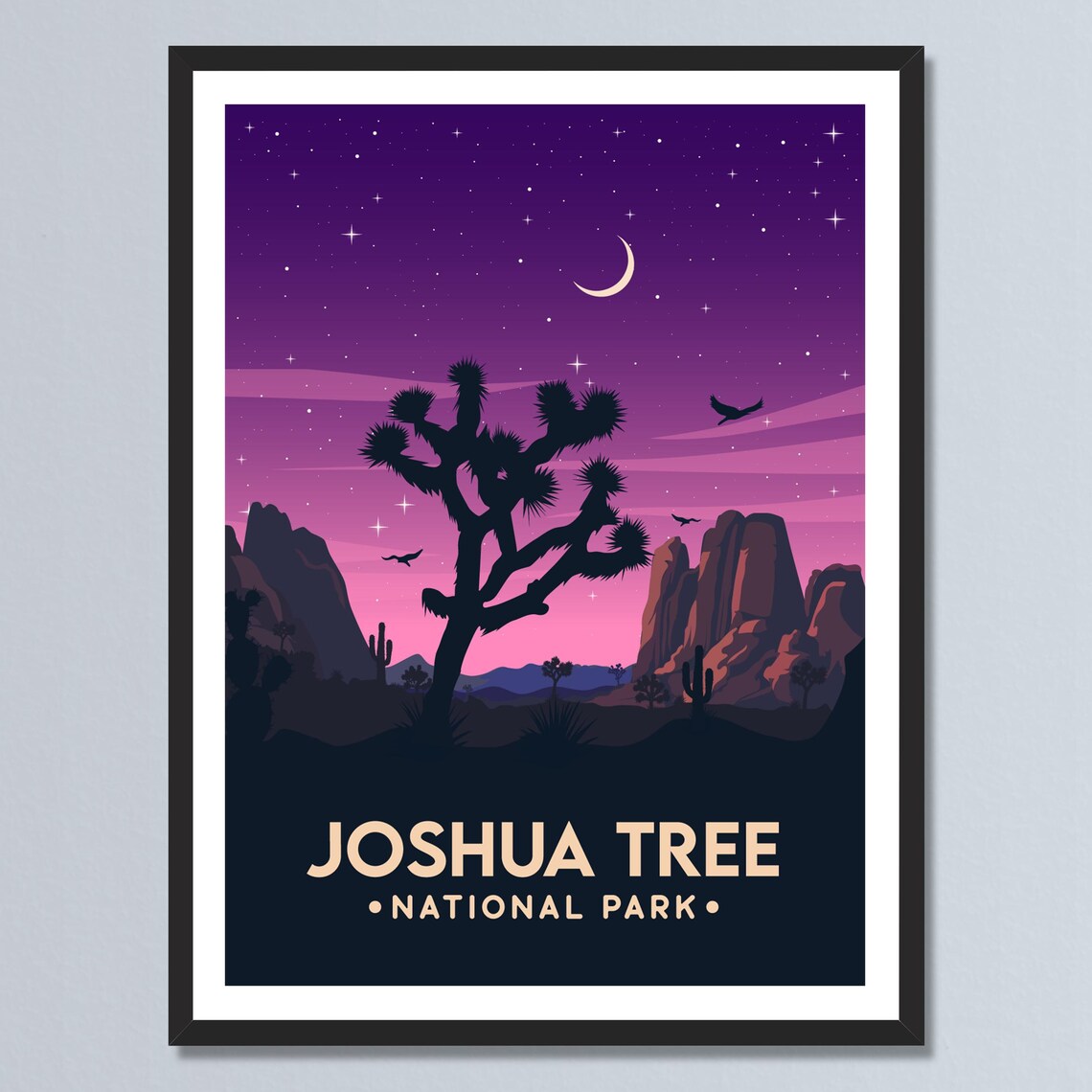 Joshua Tree National Park Starry Night Moon Desert Vintage Travel Poster