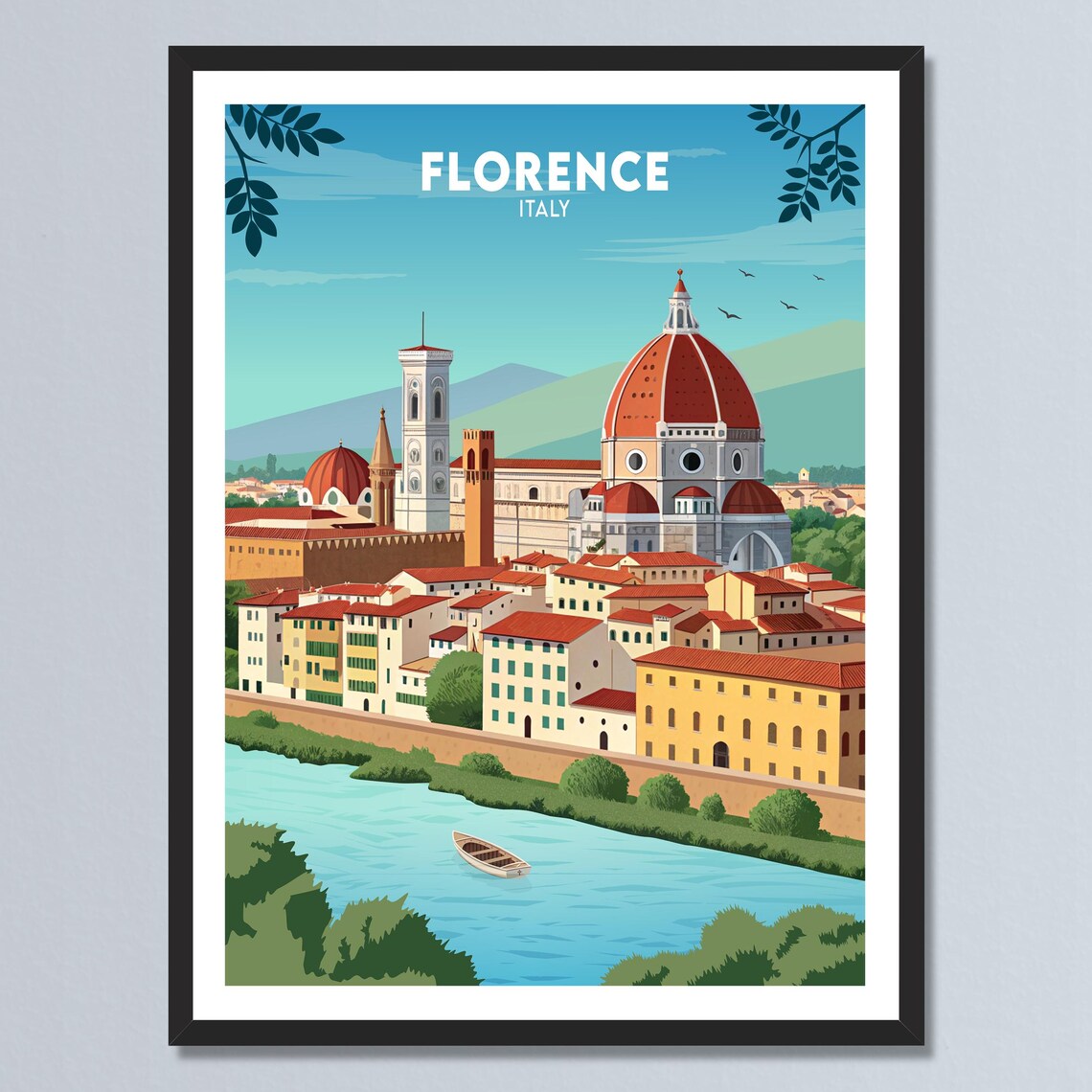 Florence Italy Duomo Red Dome Cathedral River Arno Skyline Poster