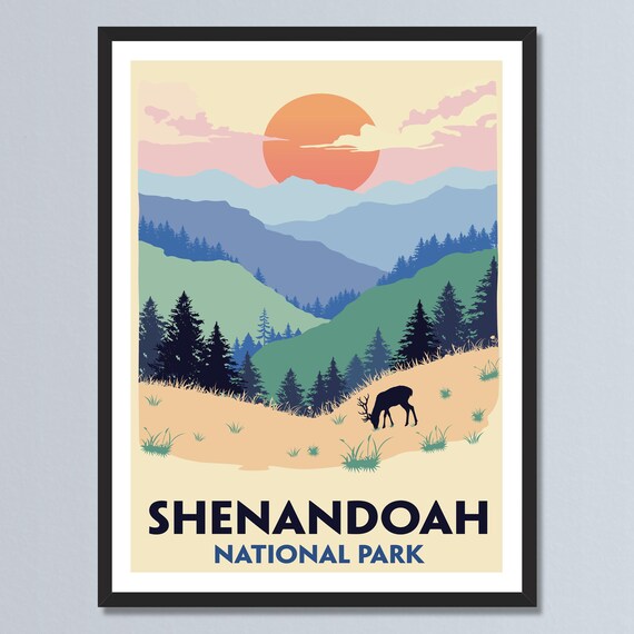 Shenandoah National Park Sunset Deer Blue Ridge Mountains Travel Poster