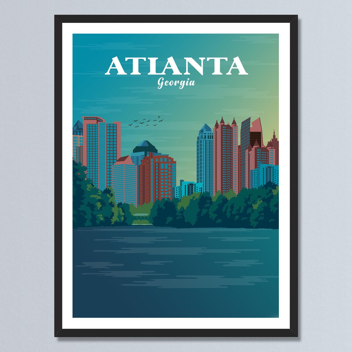 Atlanta Georgia Sunset Skyline Cityscape Retro Travel Poster