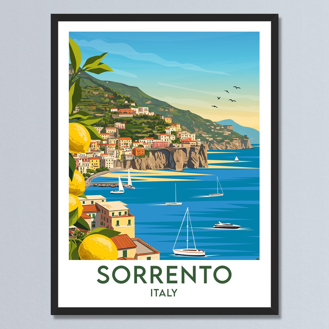 Sorrento Italy Amalfi Coast Cliffs Lemons Sailboats Harbor Poster