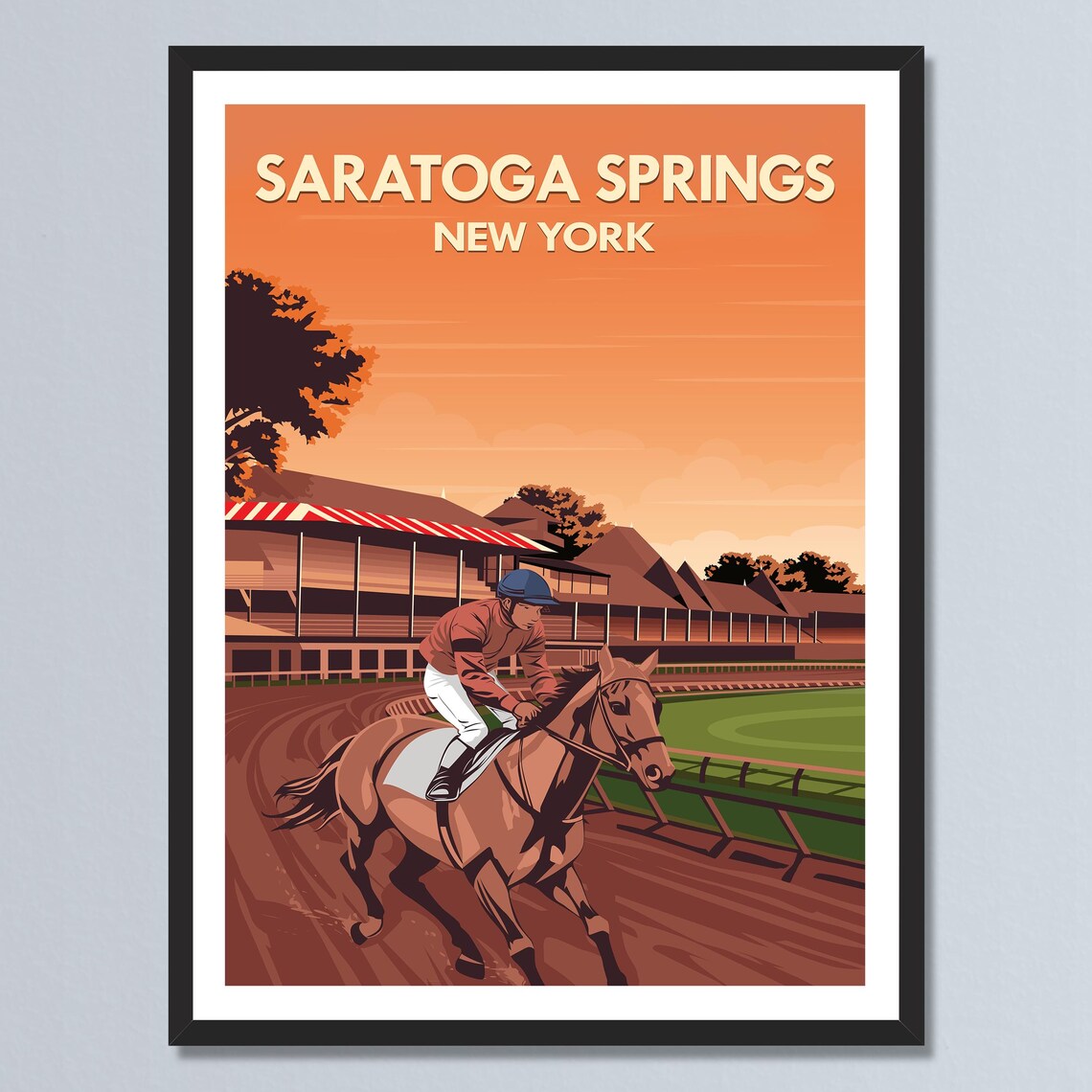Saratoga Springs New York Horse Racing Jockey Track Travel Poster