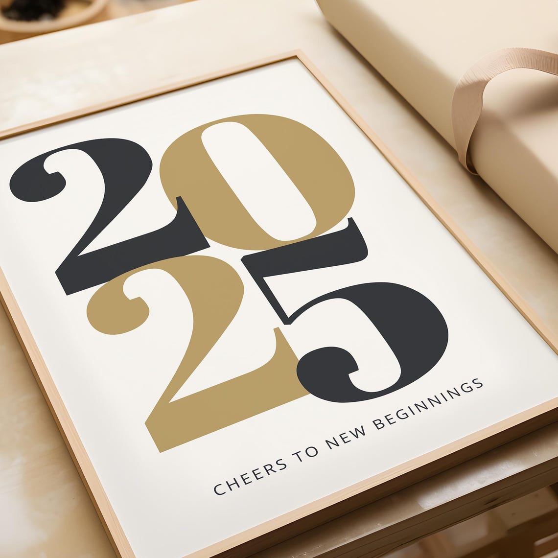 2025 Cheers To New Beginnings Black Gold Bold Number Typography Poster - Image 3