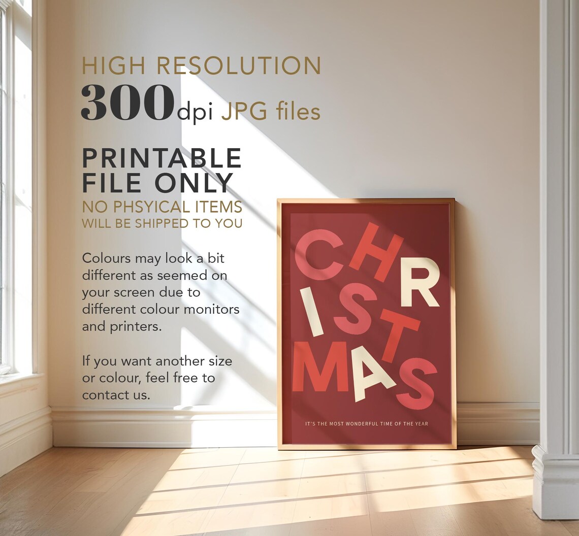 Christmas Scattered Letters Burgundy Red Modern Holiday Word Art Poster - Image 4