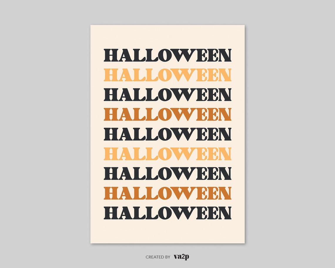Halloween Repeated Retro Typography Orange Black Spooky Decor Poster - Image 2