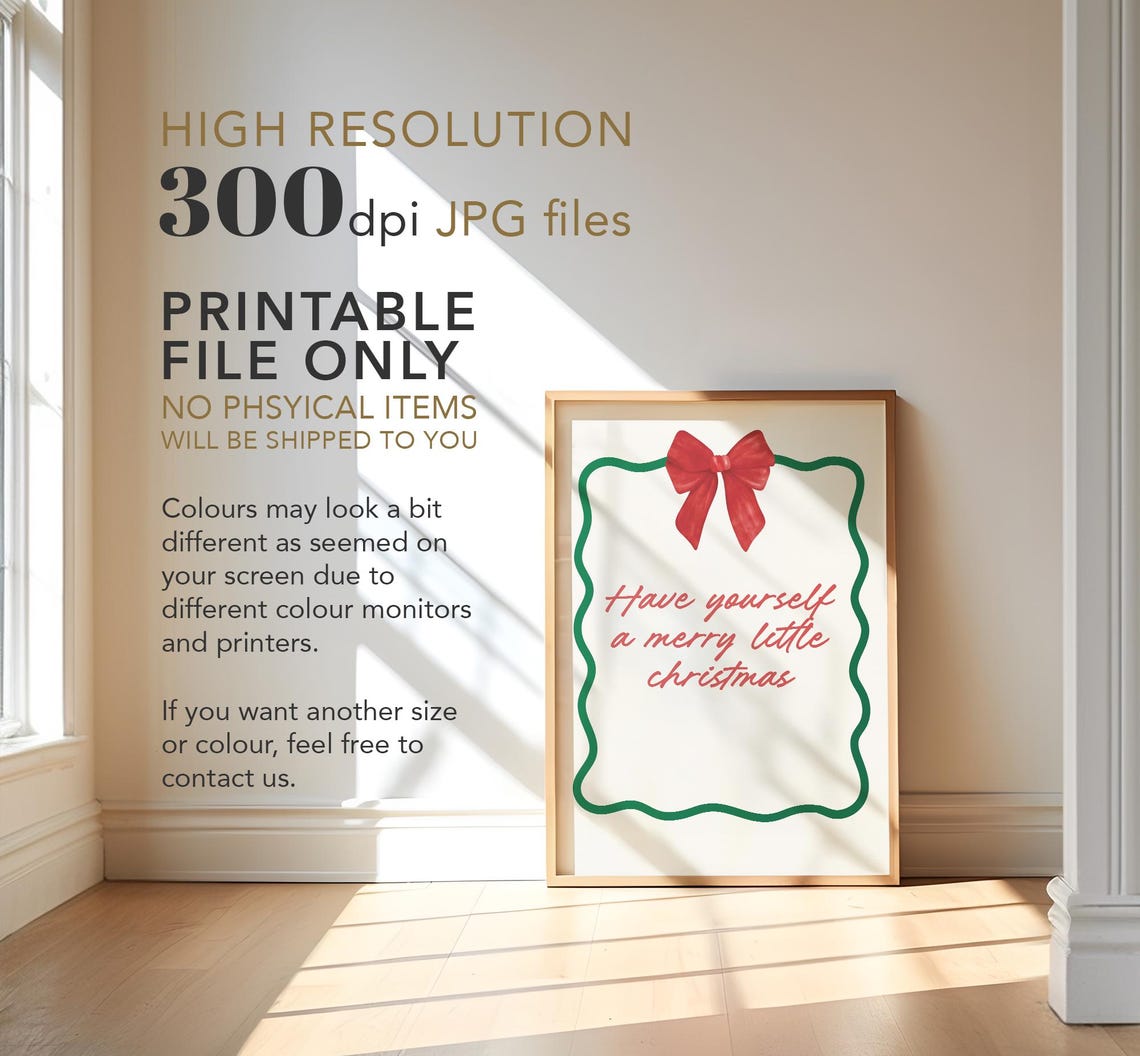 Have Yourself A Merry Little Christmas Red Bow Green Wavy Wall Art - Image 4