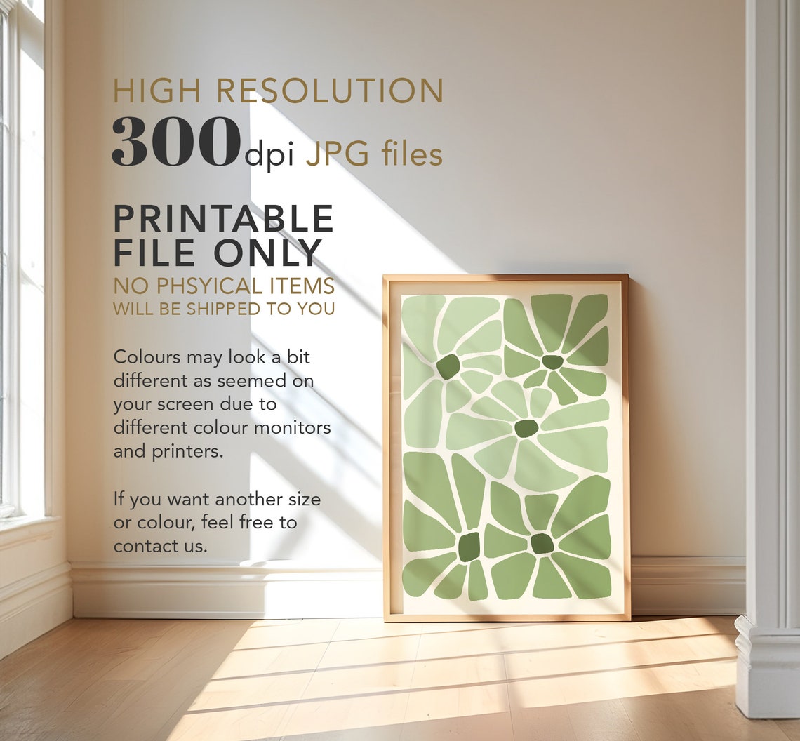 Sage Green Abstract Floral Botanical Mid Century Modern Wall Art - Image 3