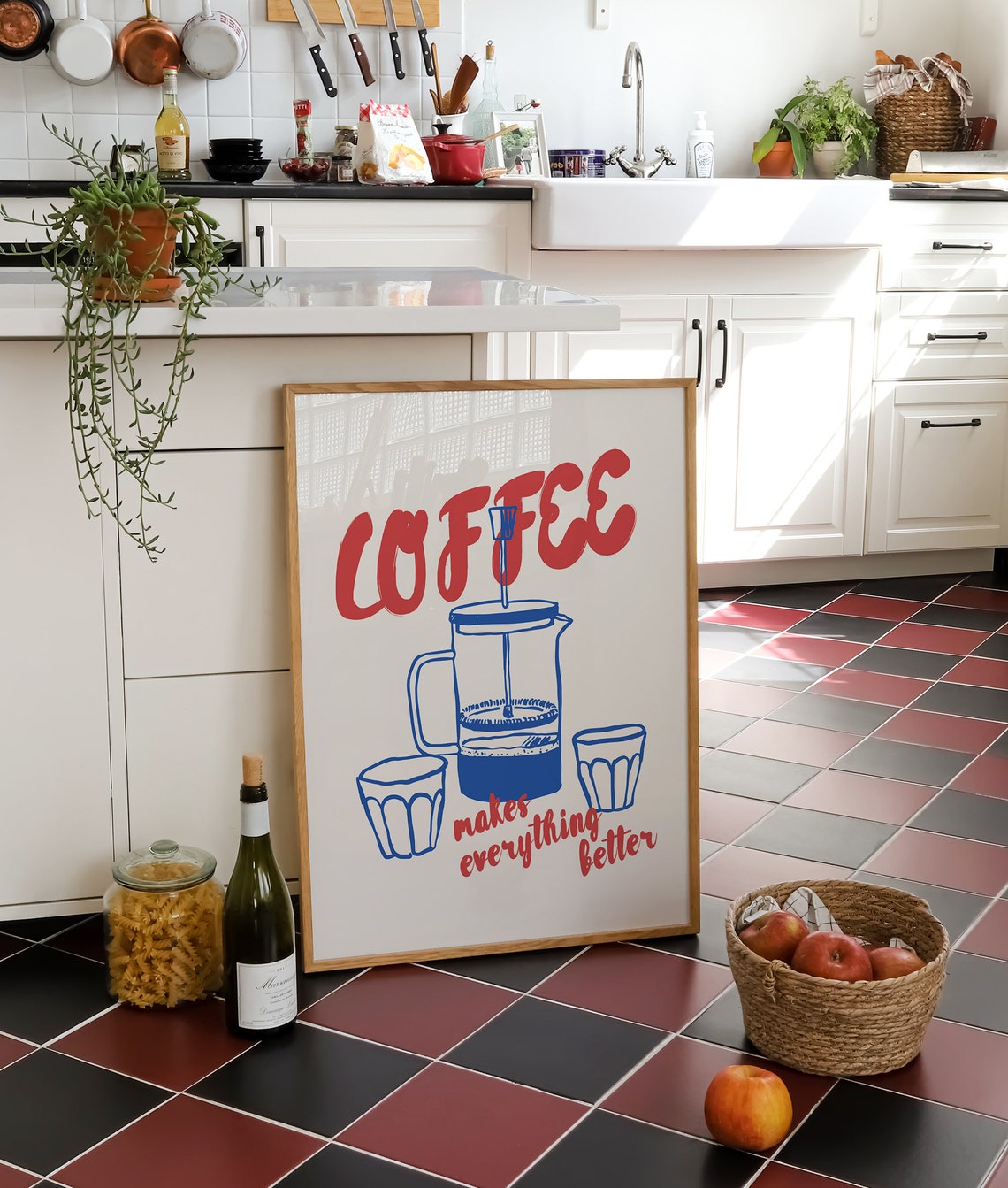 Coffee Makes Everything Better French Press Retro Kitchen Quote Poster - Image 2