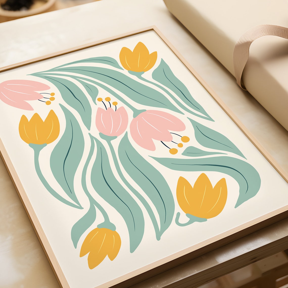 Colorful Tulips Pink Yellow Abstract Floral Botanical Wall Poster - Image 2