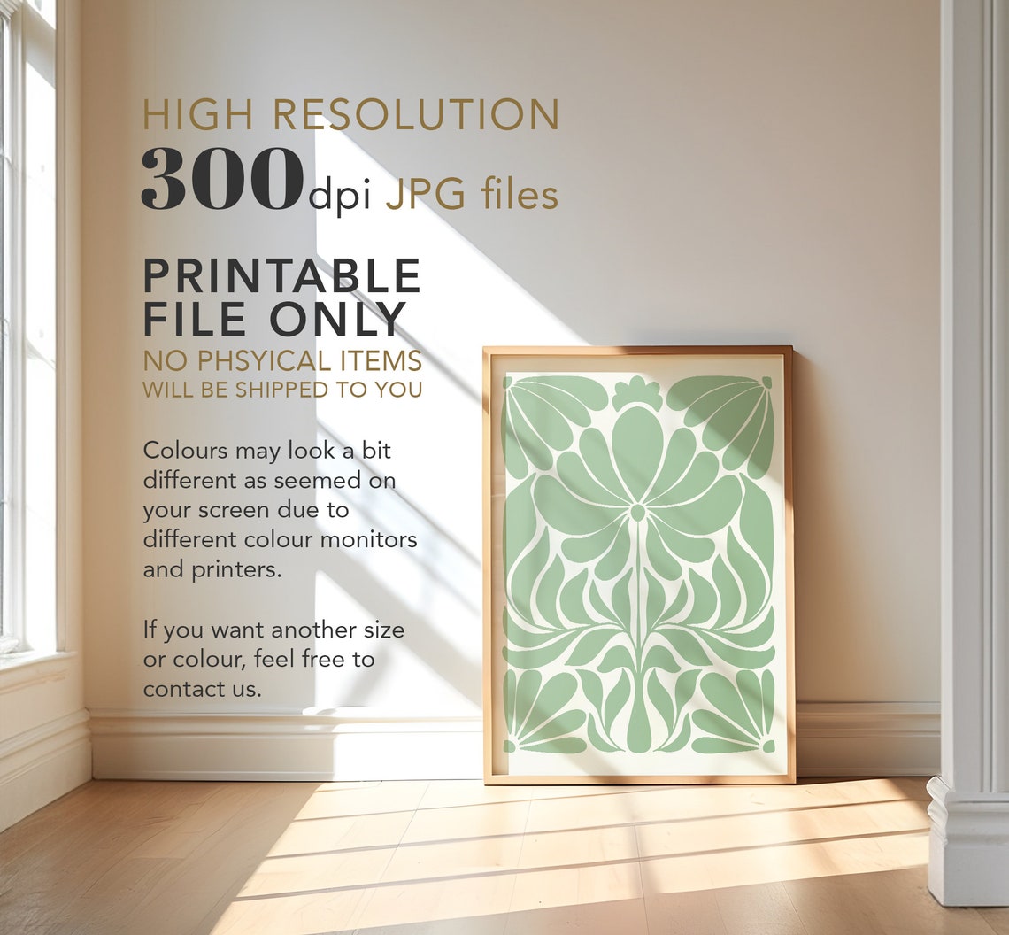 Norway Folk Art Sage Green Botanical Scandinavian Decorative Poster - Image 3
