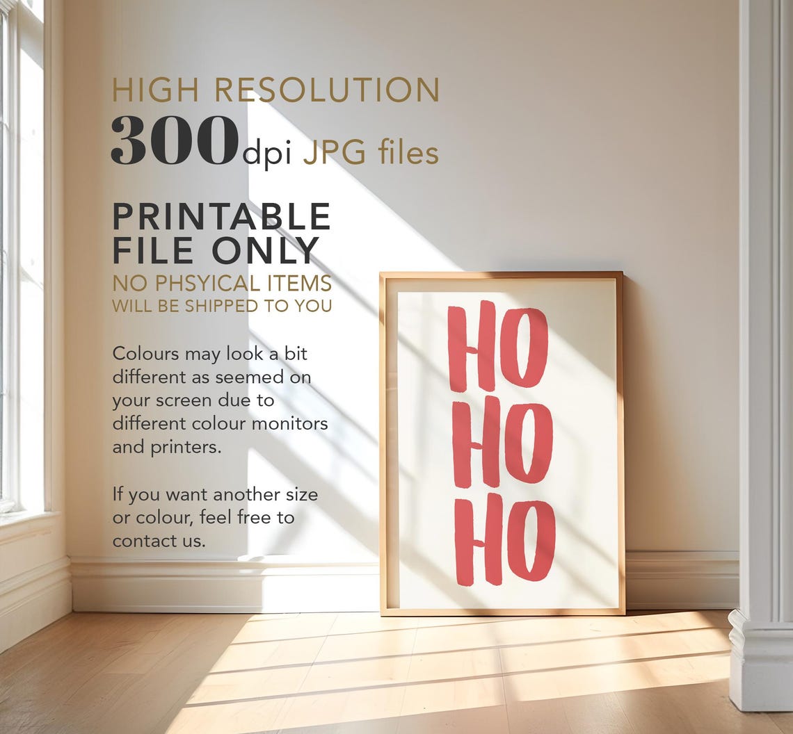 Ho Ho Ho Red Hand Lettered Holiday Words Christmas Typography Poster - Image 3