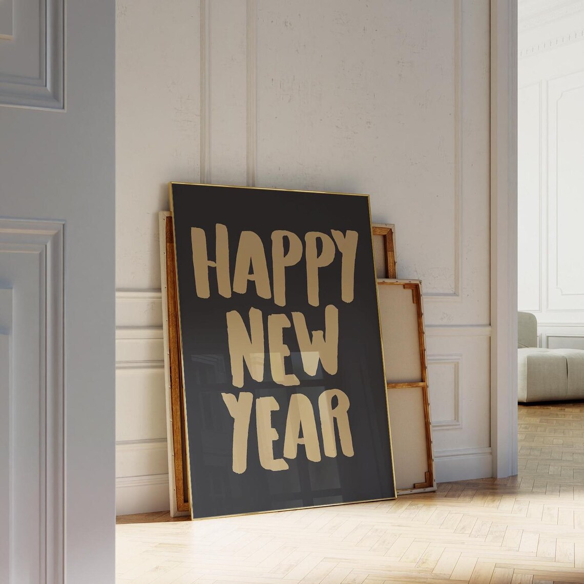 Happy New Year Gold Brush Script Black Background NYE Party Wall Poster - Image 2