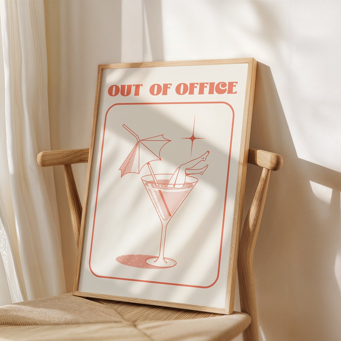 Out Of Office Retro Coral Martini Vacation Cocktail Poster Gift - Image 3