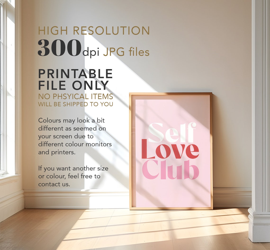 Self Love Club Pink Retro Typography Affirmation Wall Poster - Image 3