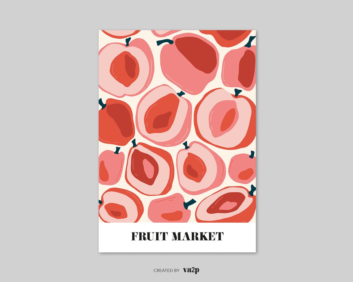 Peach Fruit Market Colourful Retro Botanical Style Kitchen Poster - Image 2