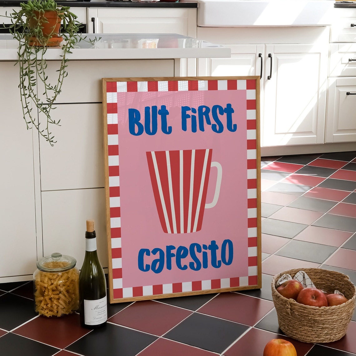 But First Cafesito Spanish Coffee Pink Kitchen Bold Typography Poster - Image 2