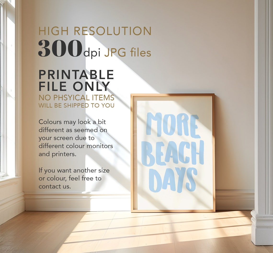 More Beach Days Light Blue Hand Lettered Coastal Wall Decor Poster - Image 4
