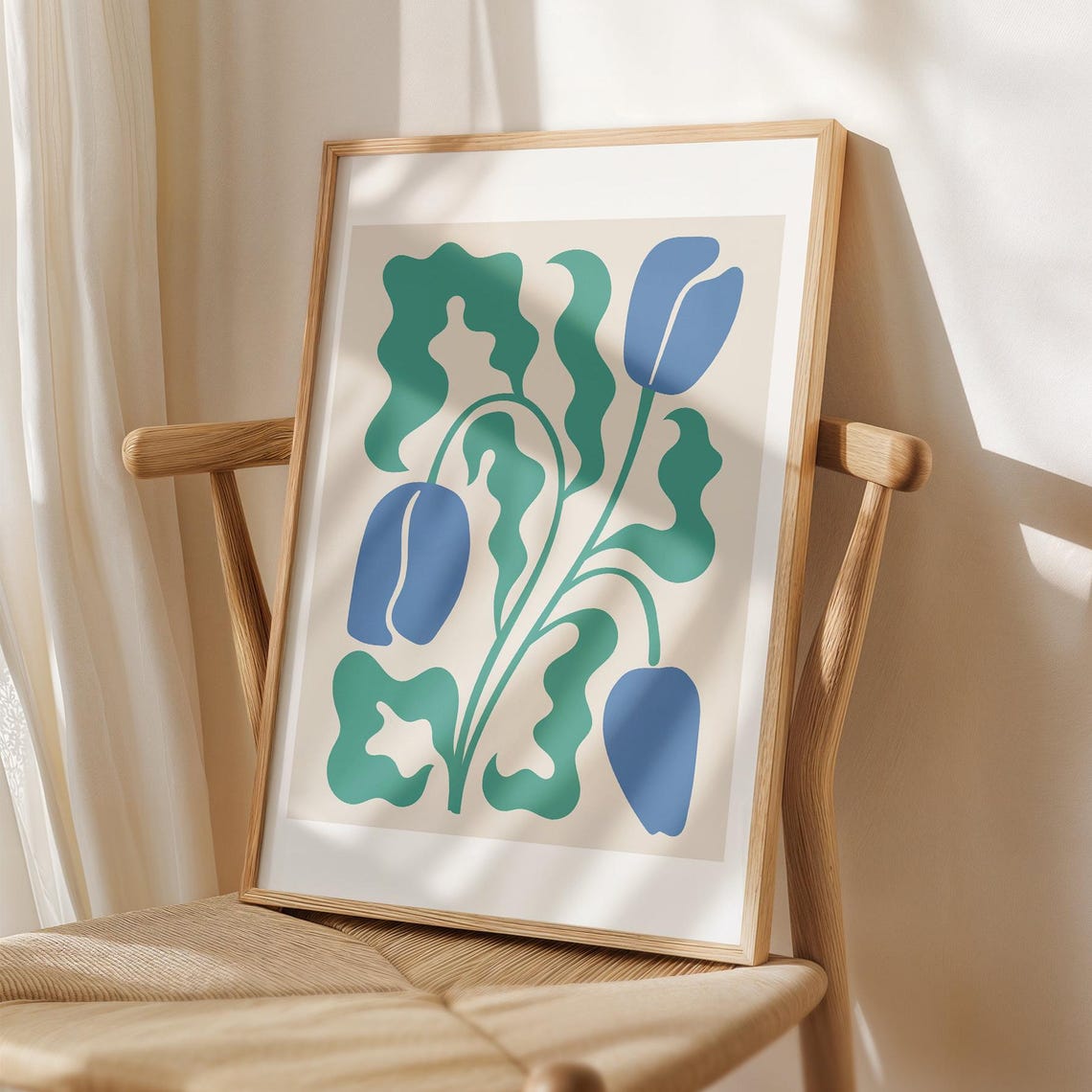 Blue Tulips Abstract Botanical Floral Mid Century Modern Wall Art