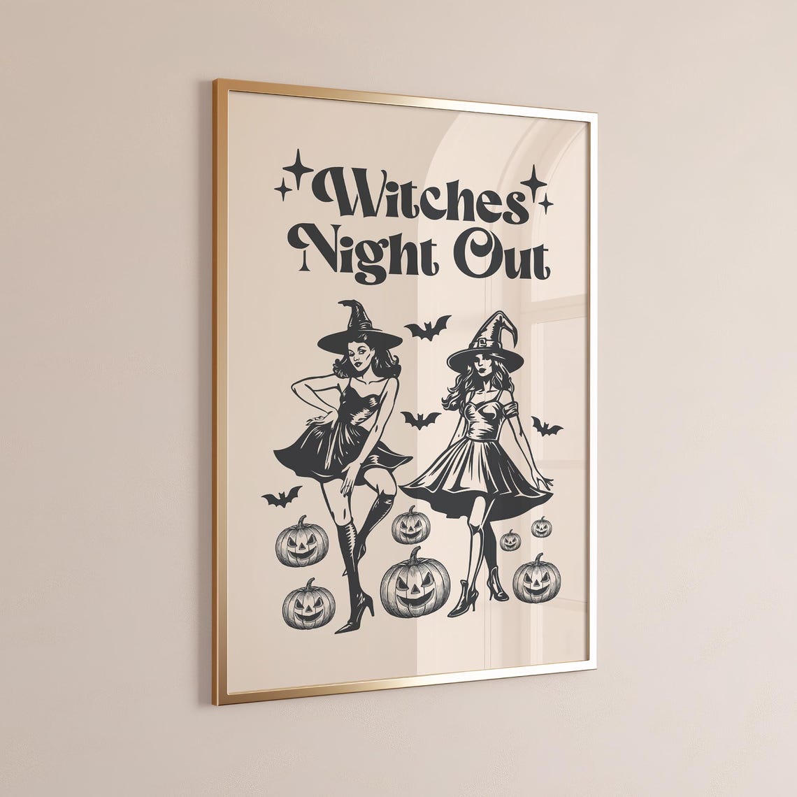 Witches Night Out Retro Pinup Halloween Pumpkins Bats Party Poster - Image 3