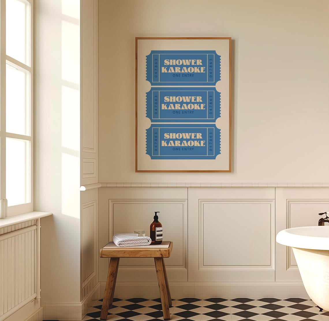 Shower Karaoke Blue Retro Ticket Stub Style Fun Bathroom Wall Poster - Image 4
