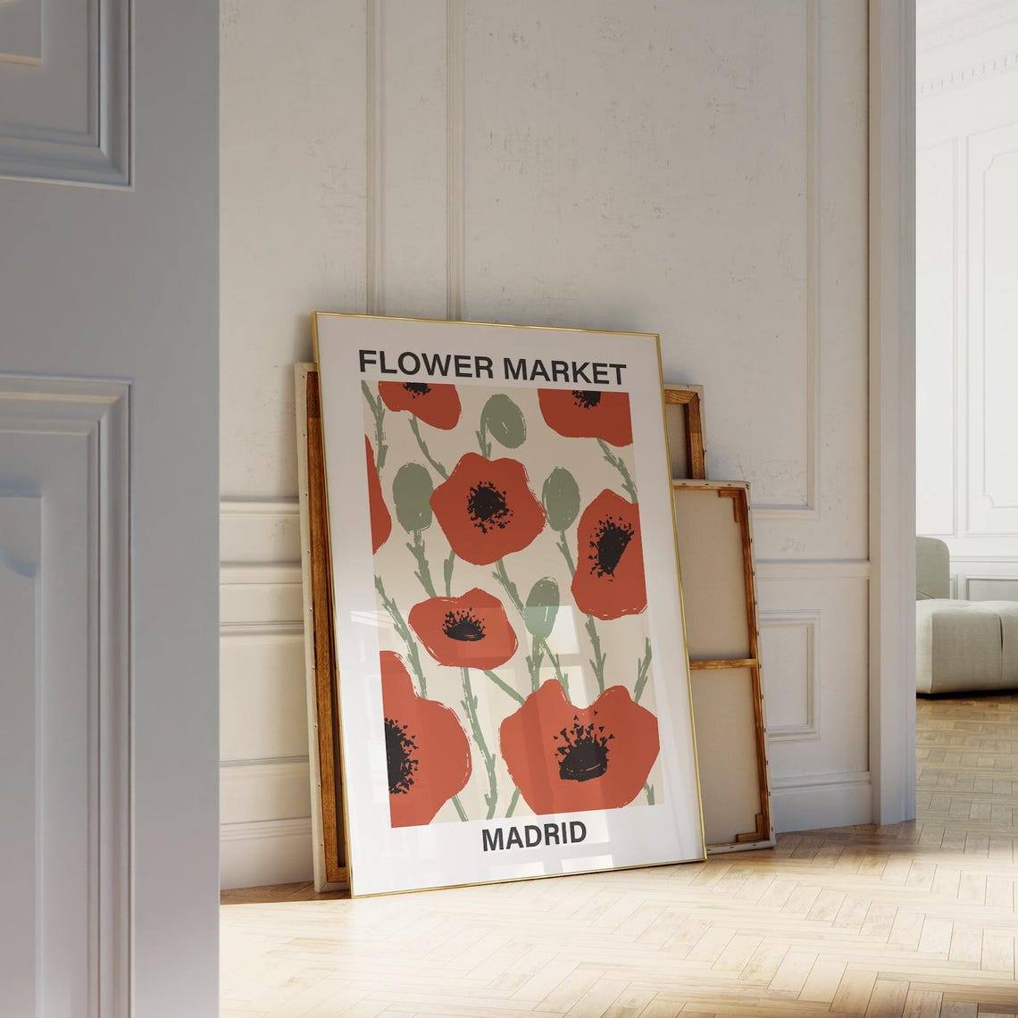 Flower Market Madrid Red Poppies Vintage Botanical Style Poster - Image 3