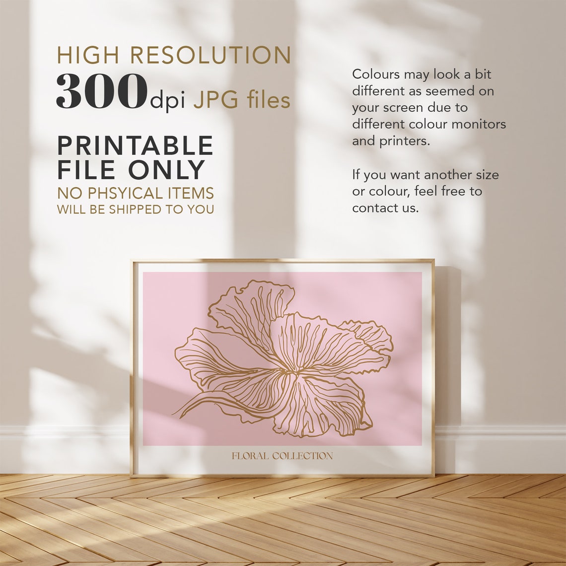 Gold Line Flower Drawing Pink Floral Collection Minimalist Poster - Image 4