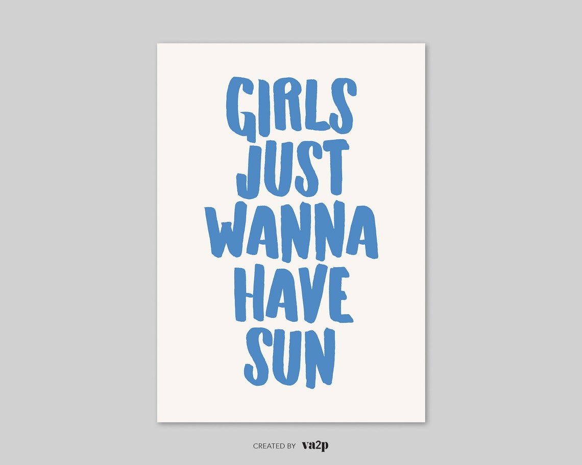 Girls Just Wanna Have Sun Blue Coastal Typography Trendy Poster - Image 2