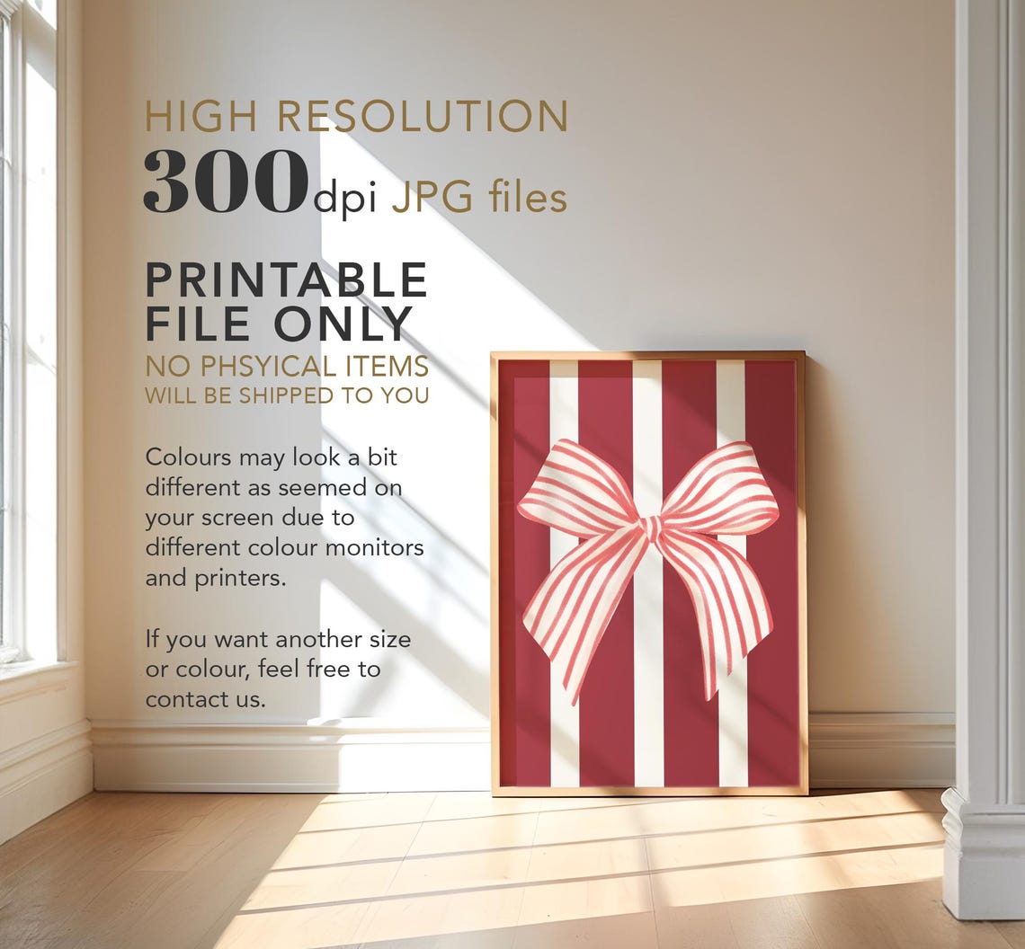 Red Striped Bow Christmas Gift Wrapping Holiday Coquette Poster - Image 4