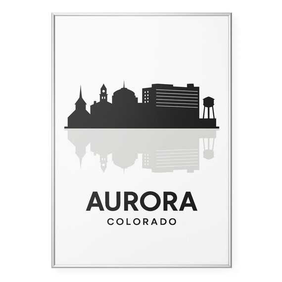 Aurora Colorado Skyline Water Tower Minimalist Black White Poster