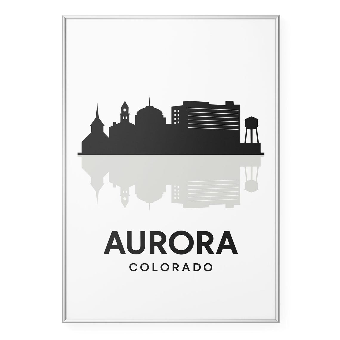 Aurora Colorado Skyline Water Tower Minimalist Black White Poster