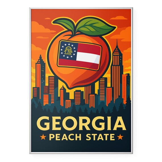 Georgia Peach State Atlanta Sunset Skyline Retro Travel Poster