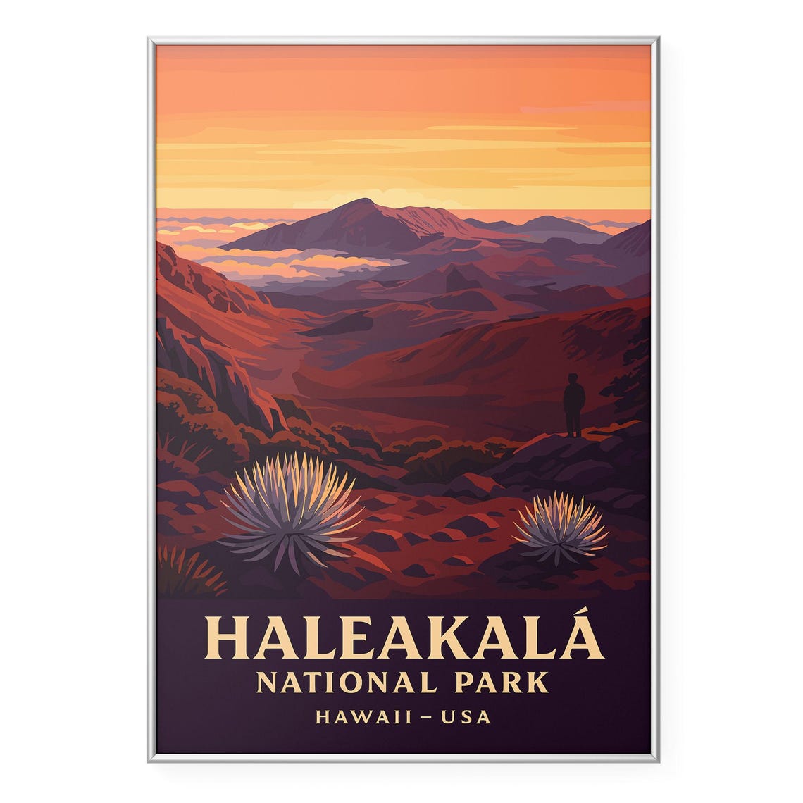 Haleakala National Park Hawaii Sunset Volcano Vintage Travel Poster