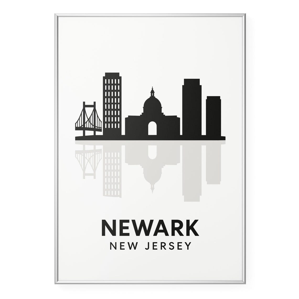 Newark New Jersey Skyline Silhouette Bridge And Towers Poster