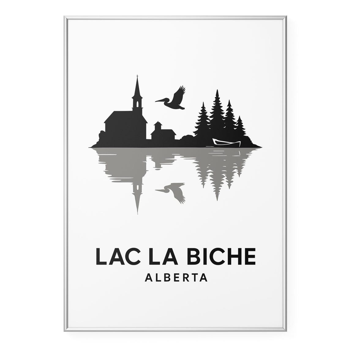Lac La Biche Alberta Church Lake Reflection Silhouette Poster