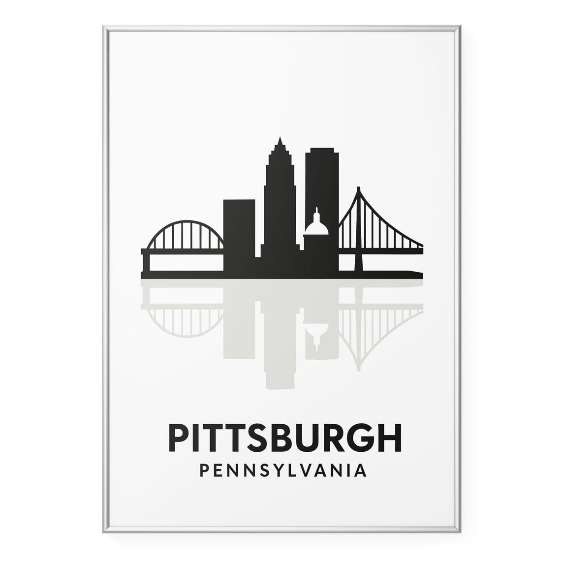 Pittsburgh Pennsylvania Skyline Bridge Silhouette Travel Poster