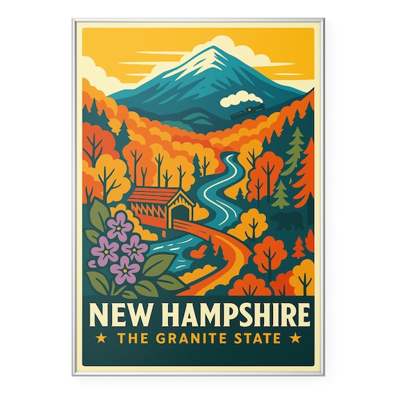 New Hampshire The Granite State Vintage Autumn Travel Poster