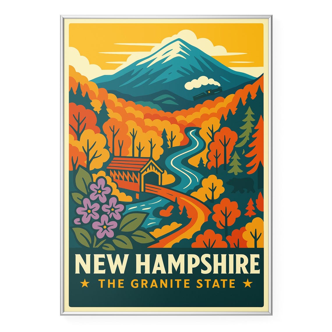 New Hampshire The Granite State Vintage Autumn Travel Poster
