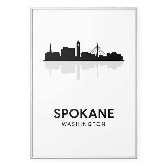 Spokane Washington Minimalist Skyline Silhouette Reflection Poster