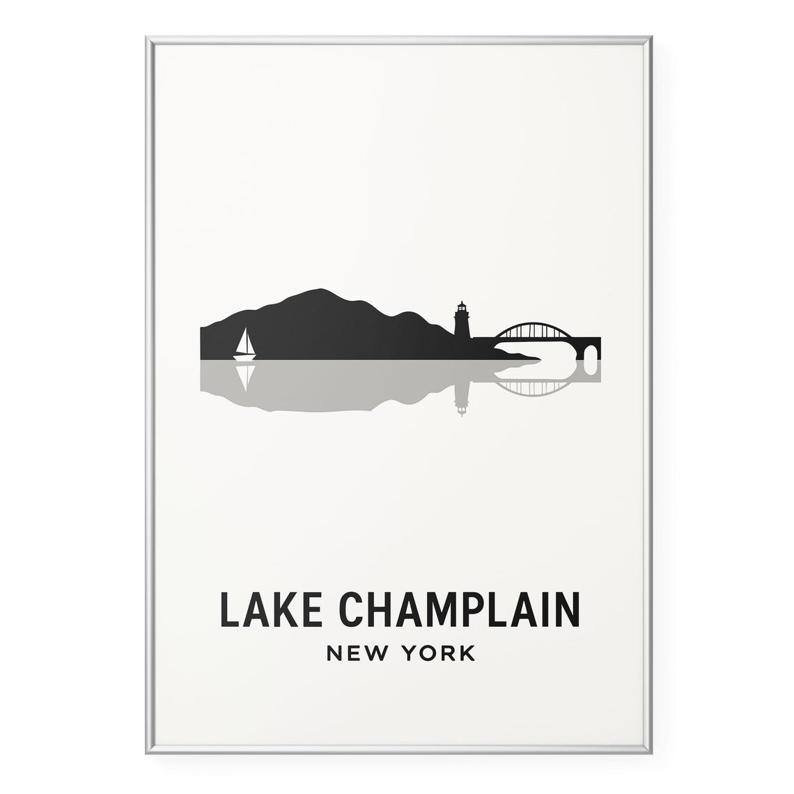 Lake Champlain New York Lighthouse Sailboat Silhouette Travel Poster