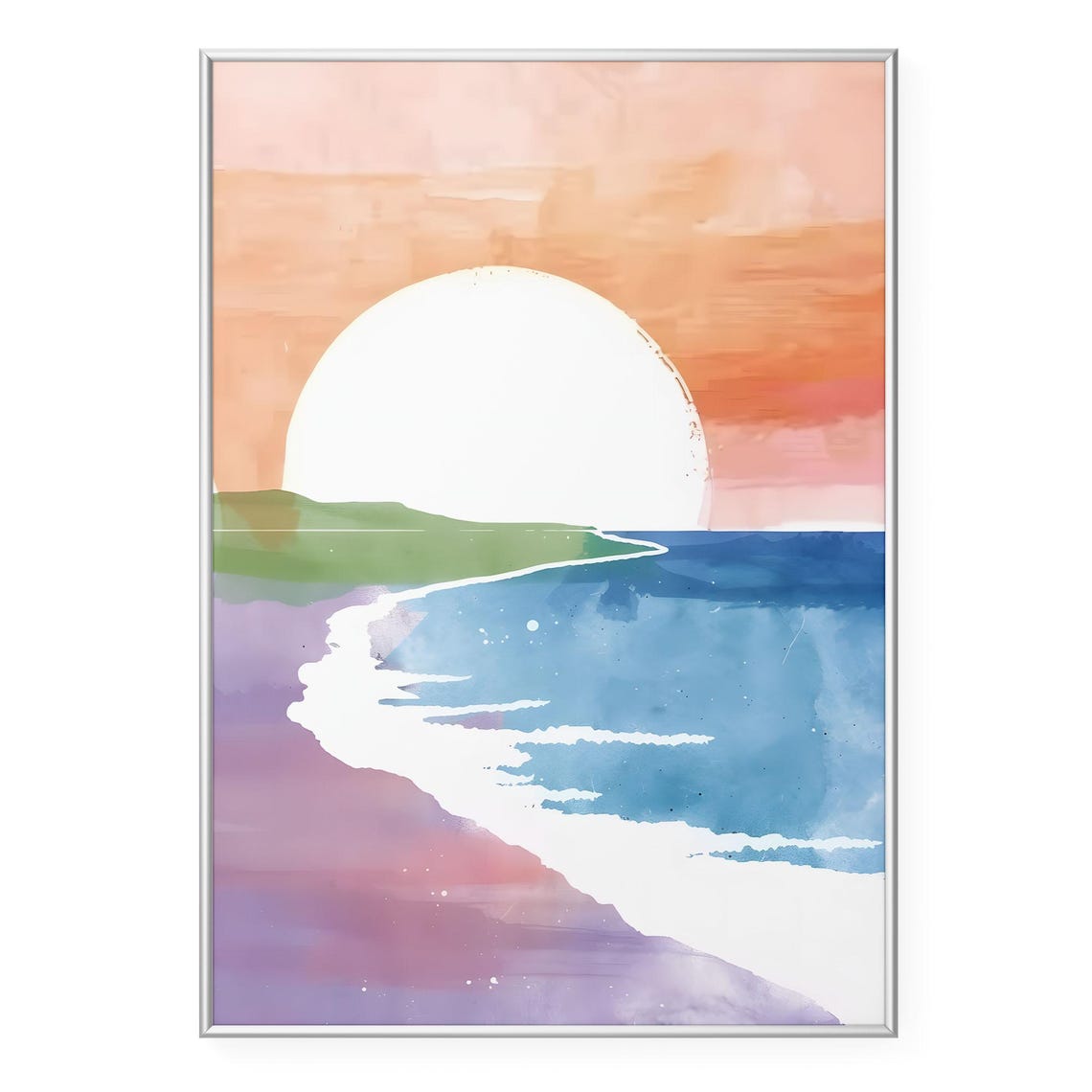 Pastel Sunset Ocean Seascape Dreamy Watercolor Beach Art Poster