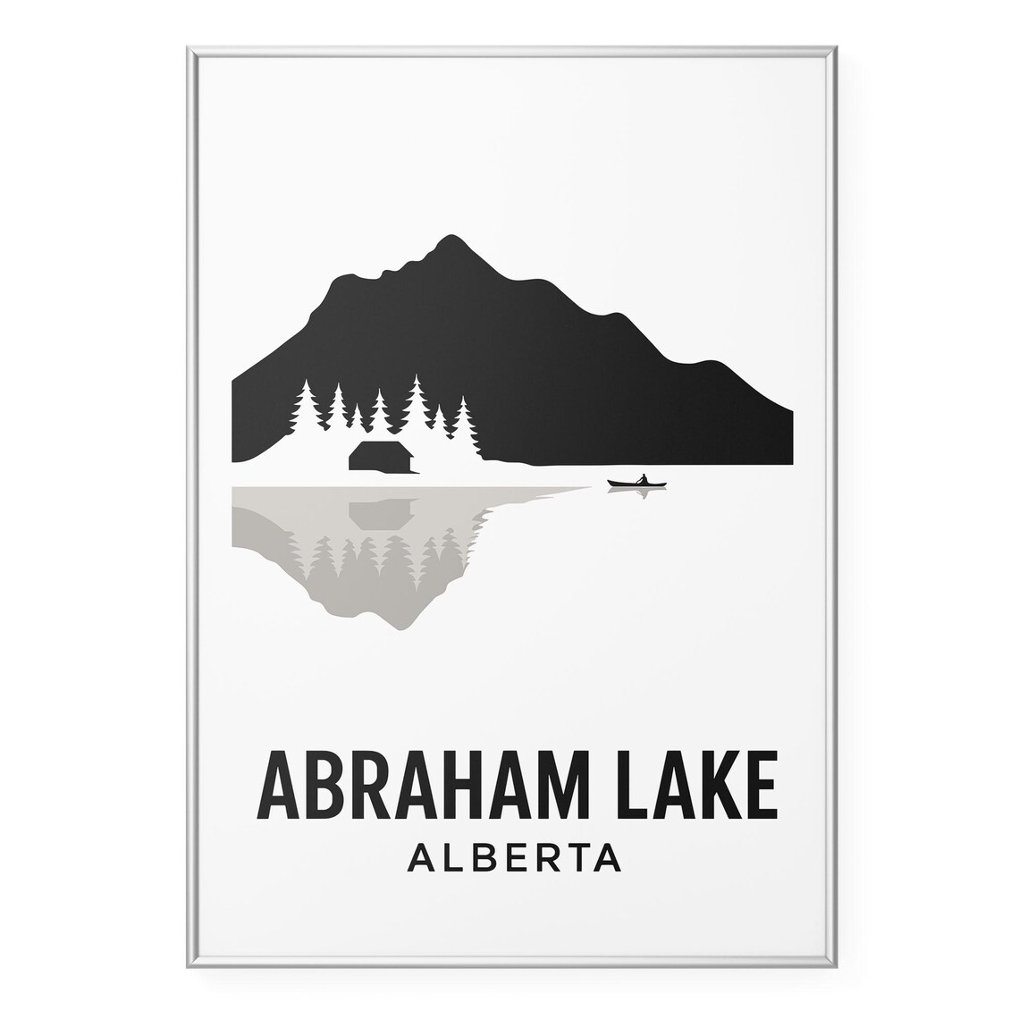 Abraham Lake Alberta Mountain Cabin and Canoe Silhouette Poster Nature