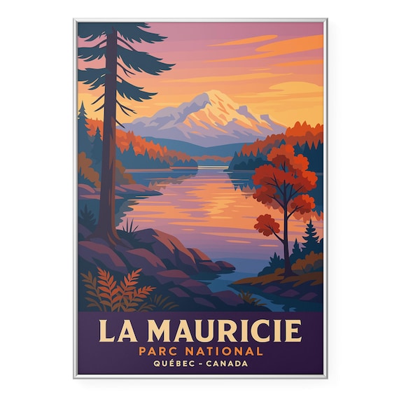 La Mauricie National Park Quebec Autumn Lake Vintage Travel Poster