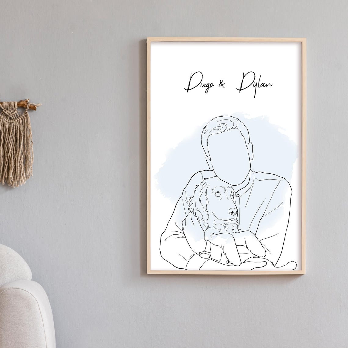 Diego and Dylan Custom Faceless Man and Dog Line Drawing Poster