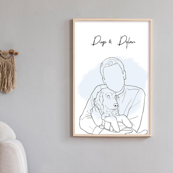 Diego and Dylan Custom Faceless Man and Dog Line Drawing Poster